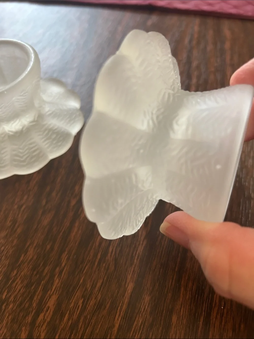 Vintage Versatile Frosted Glass Floral Tea Light or Taper Candle Holders (3 ea)